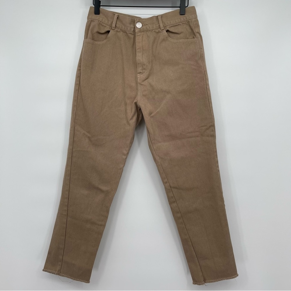 Vale Denim Classic High Rise Cropped Jeans raw hem Size 6 US Beige Brown